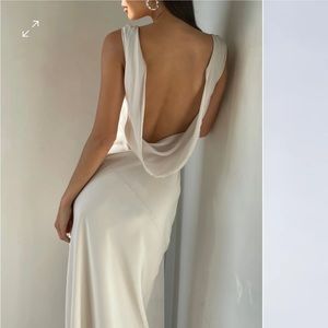 MESHKI Maxi Satin Dress With Back Cowl - Silver